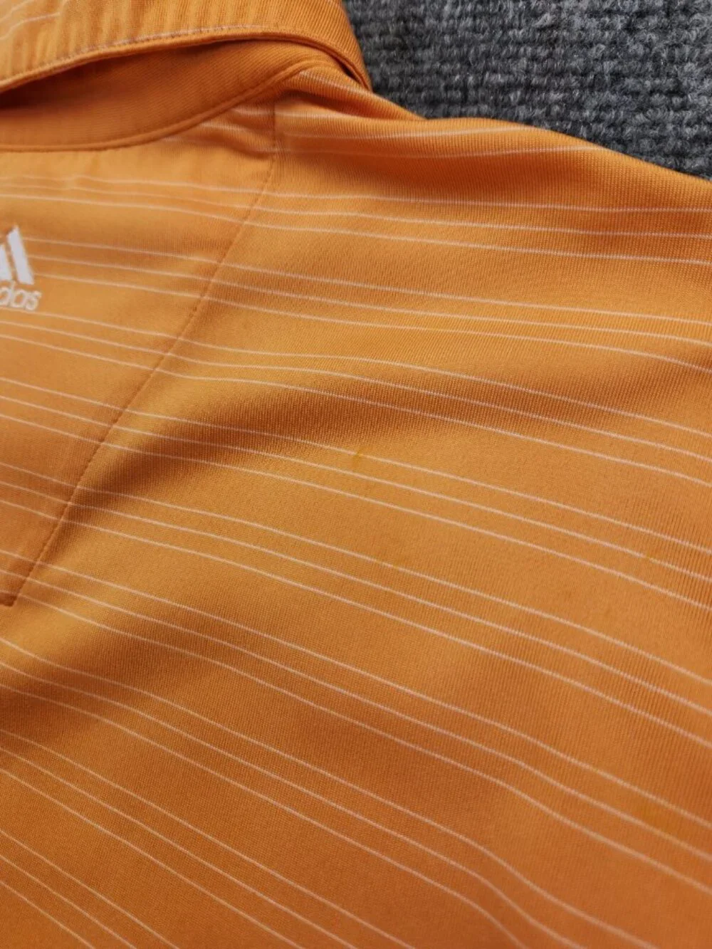 Adidas Climalite Adult Men Large Orange Striped Short Sleeve Golf Polo Polyester